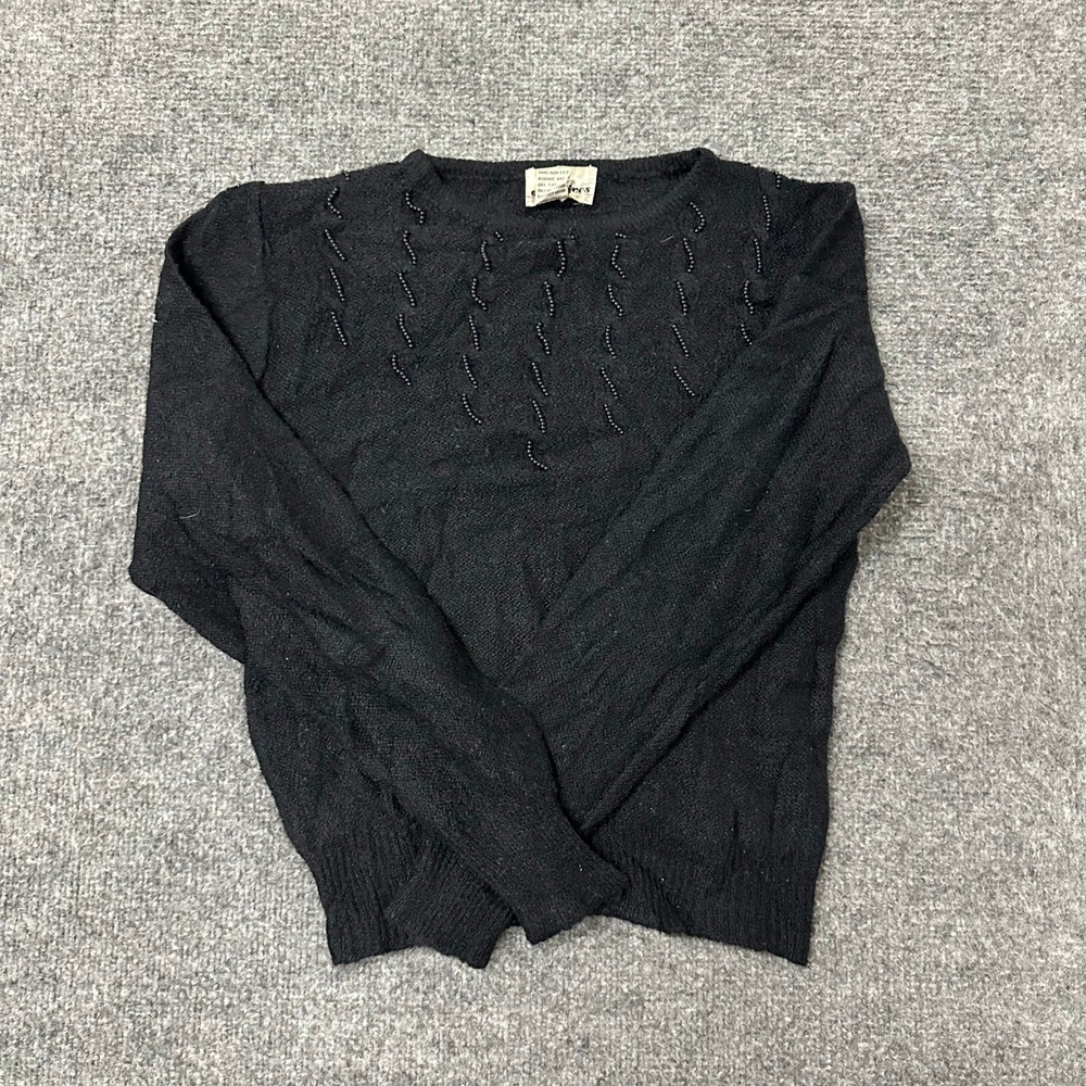 Objectives Sweater Womens Size S Black Wool Blend Beaded Crewneck Vintage